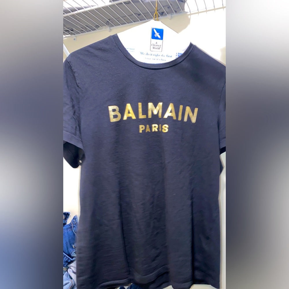 Balmain Black T-Shirt with Gold Logo